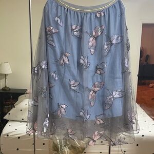 Elegant Blue and Pink dragonfly print Skirt